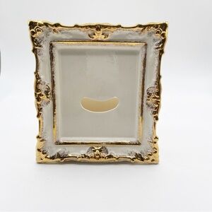 Vtg Ceramic Frame Pocket Vase Pink Gold on Cream White